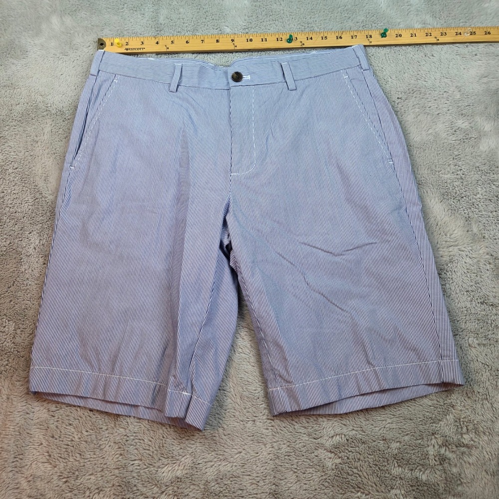 Brooks Brothers Seersucker Shorts Men W36 Pinstripe Cotton Flat Front Blue White